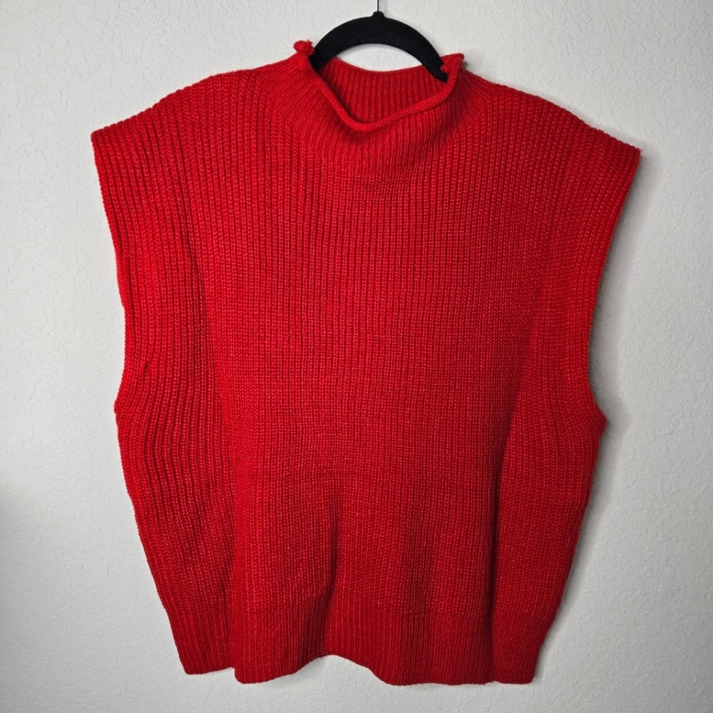 Mock Neck Sleeveless Sweater Top Size L